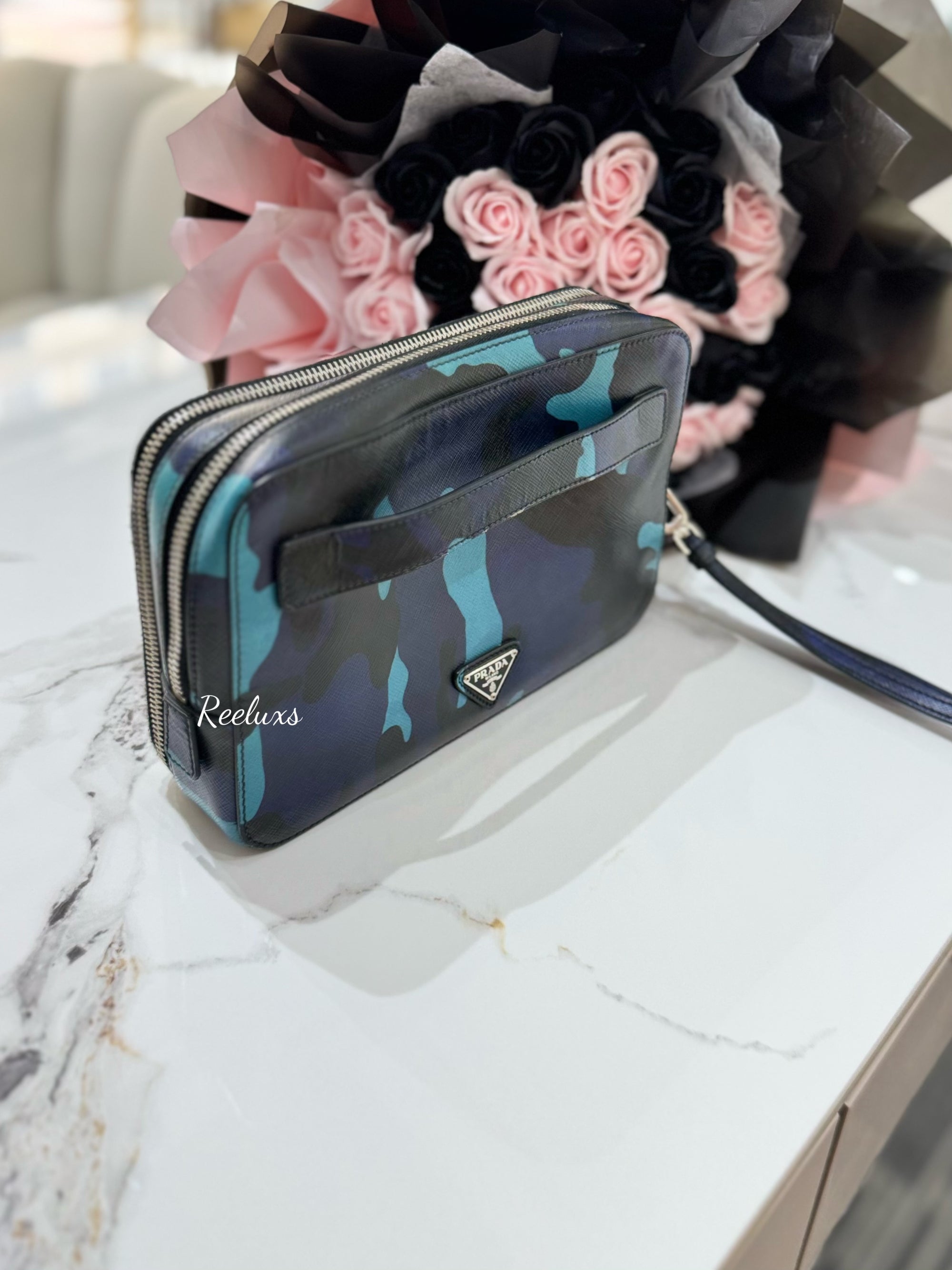 PRADA Camouflage Saffiano Leather Clutch Bag