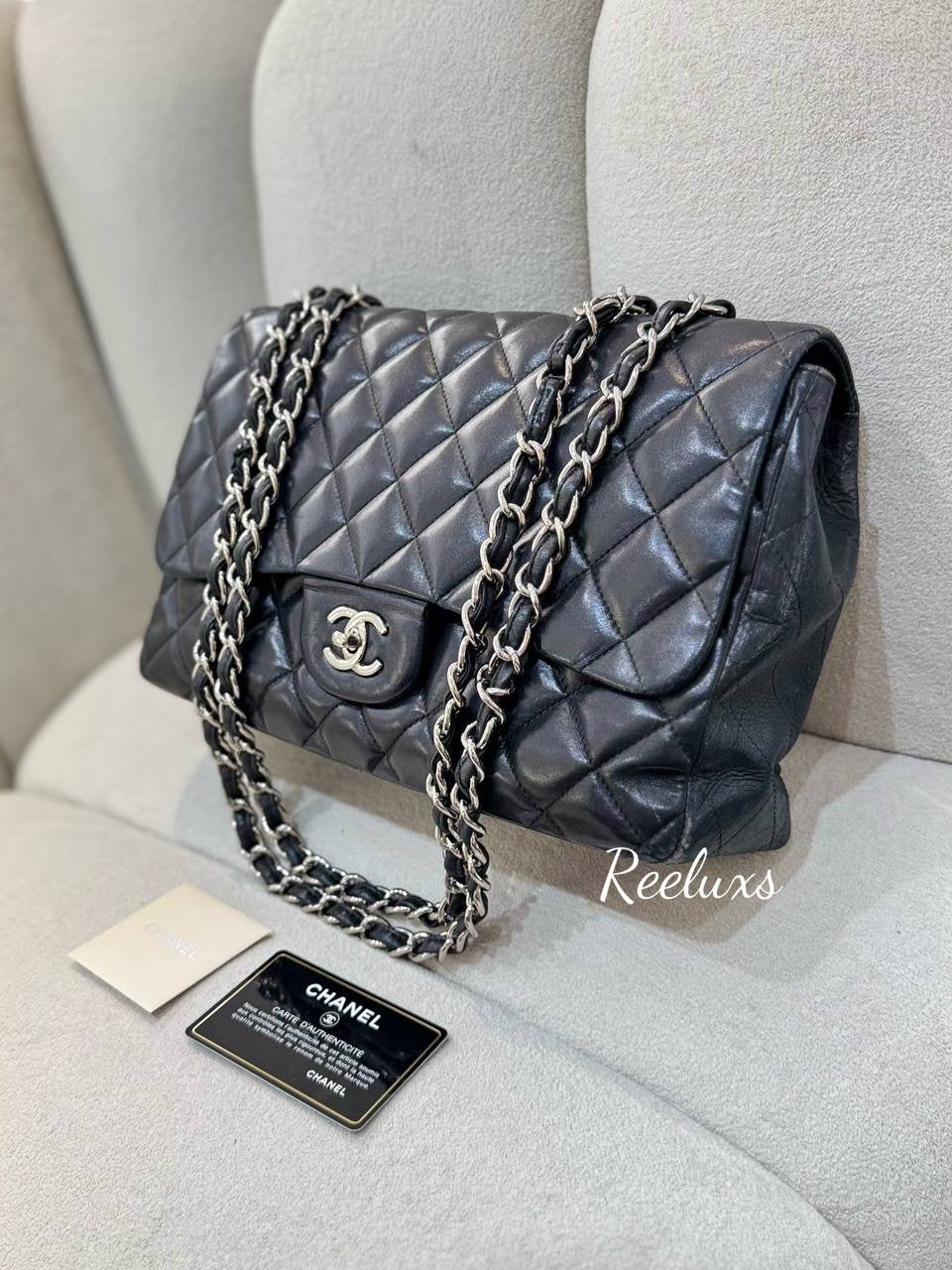 CHANEL Black Lambskin Maxi Single Flap For Women Shoulder Bag