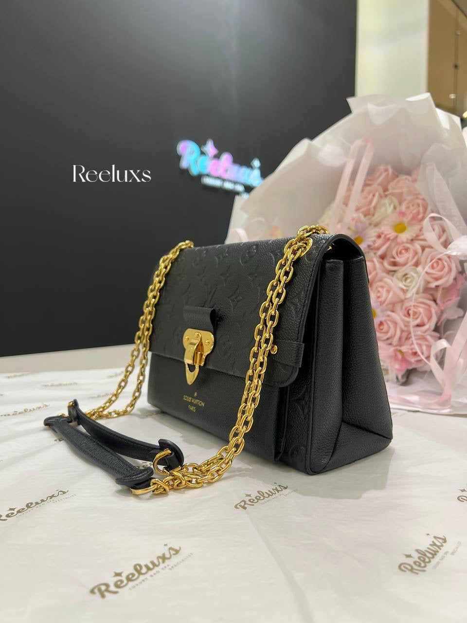 LOUIS VUITTON LV Black Monogram Empreinte Vavin MM Bag