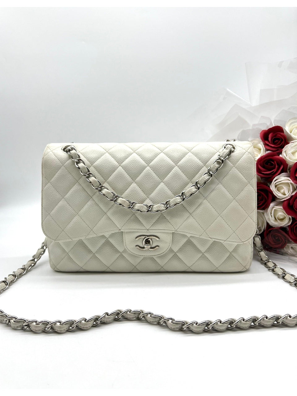 CHANEL Classic Double Flap Bag Quilted Caviar Jumbo - Reeluxs 