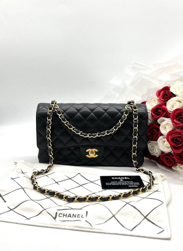 CHANEL Matelasse W flap Chain Shoulder Bag Caviar skin Black - Reeluxs 