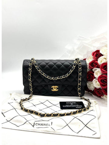 CHANEL Matelasse W flap Chain Shoulder Bag Caviar skin Black - Reeluxs 