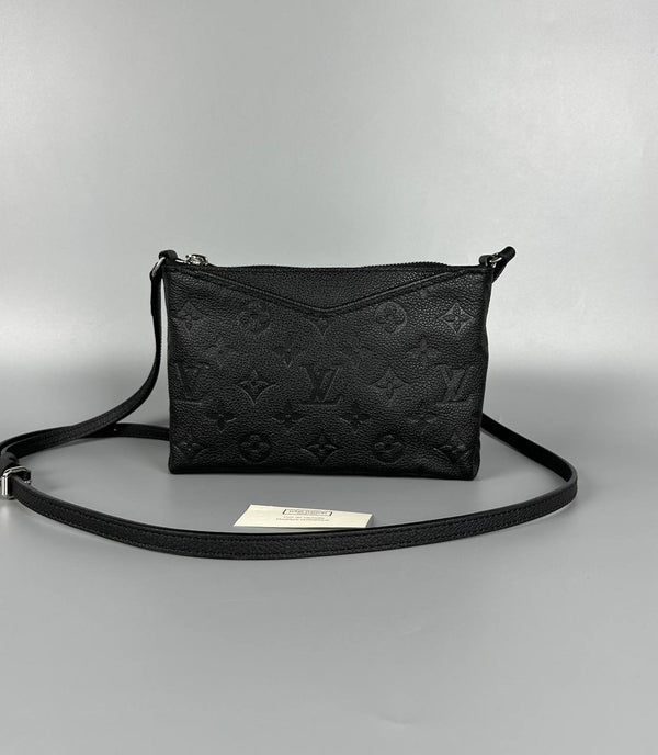 LOUIS VUITTON LV Black Monogram Empreinte Leather Pallas Pochette Crossbody Bag