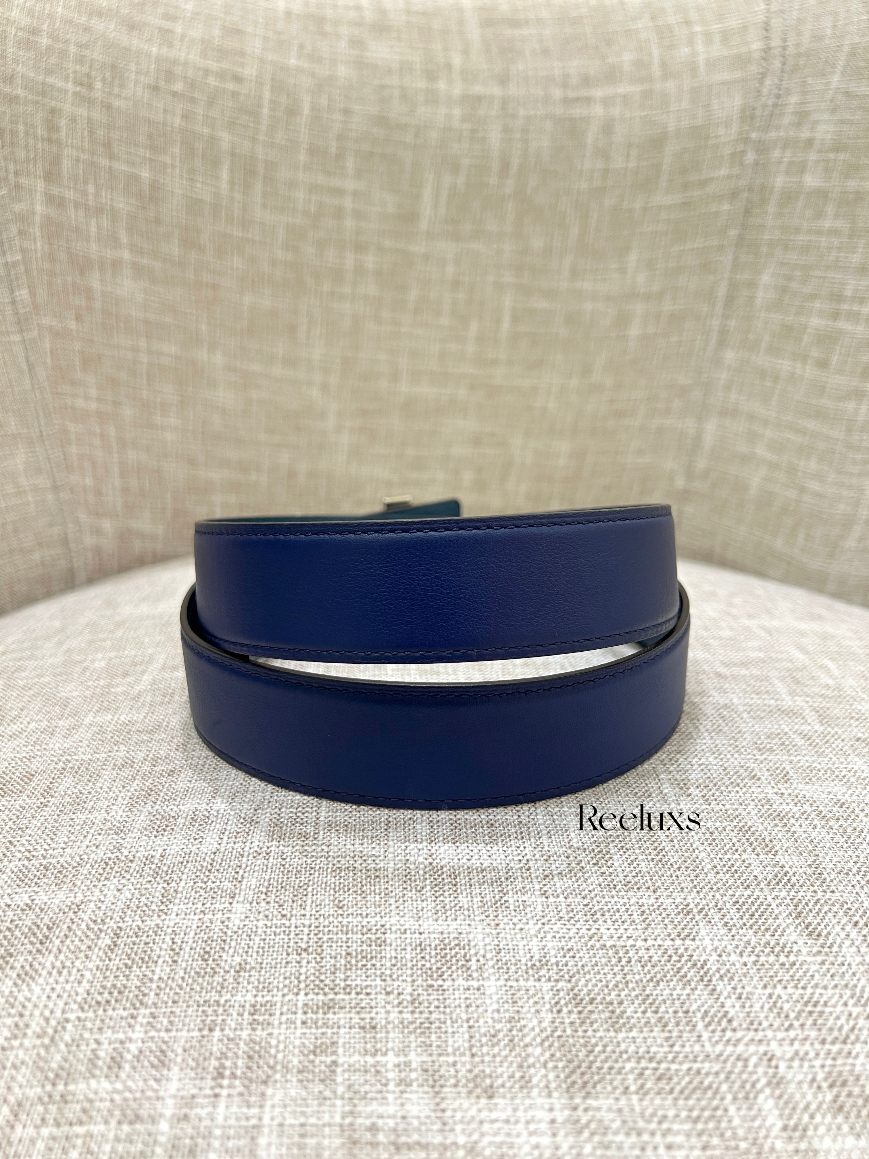 HERMES Reversible Leather Belt Featuring Iconic 'H' Buckle