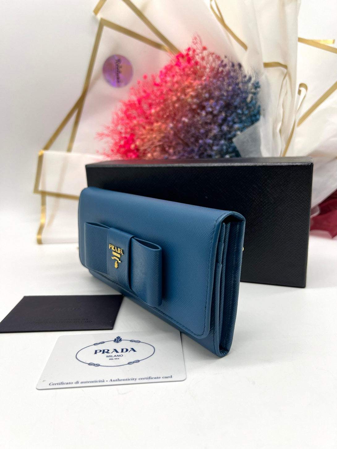 PRADA Saffiano Fiocco Ribbon 1M1132 Women's Saffiano Long Wallet (bi-fold) Bluette - Reeluxs 