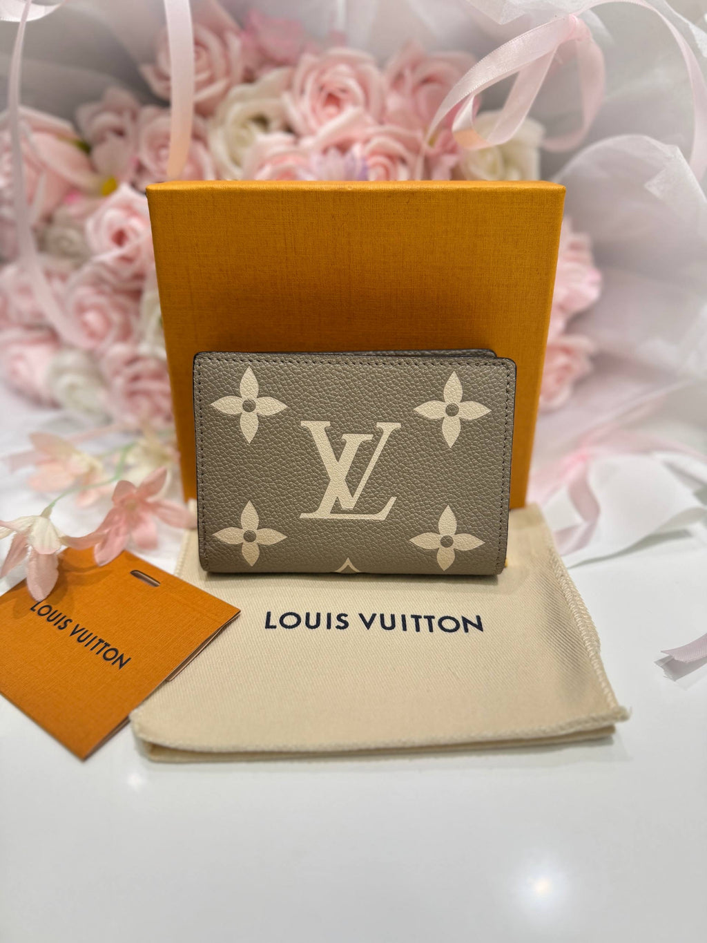 LOUIS VUITTON Victorine Wallet Monogram Empreinte Tourterelle Gray & Cream
