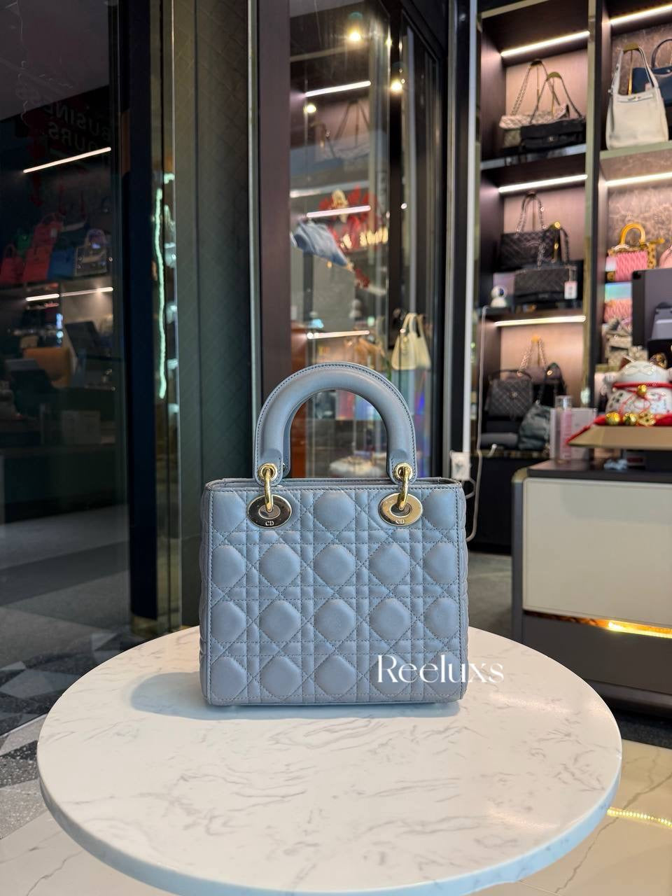 Lady Dior Small Grey Top Handle Bag