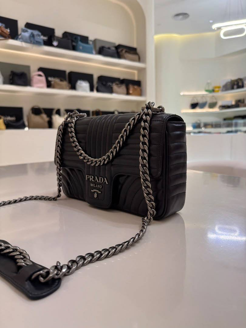 PRADA Soft Calfskin Impunture Diagramme Medium Chain Flap Shoulder Bag