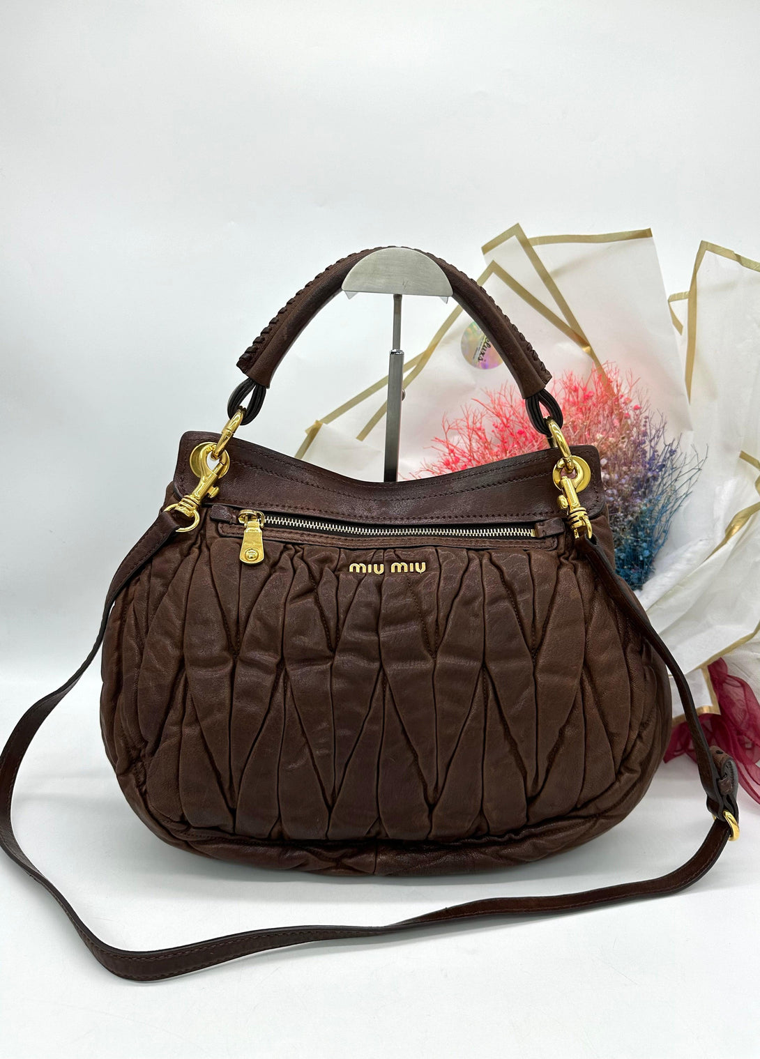 MIU MIU Brown Matelasse Lux Leather Coffer Hobo - Reeluxs 