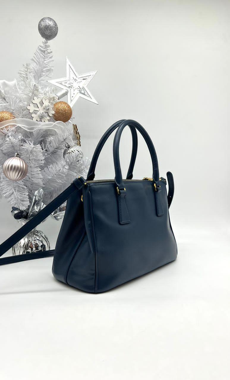 PRADA Saffiano Galleria Bag Small Navy Blue - Reeluxs 