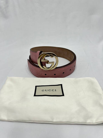 GUCCI Pink Guccissima Leather Interlocking GG Buckle Belt