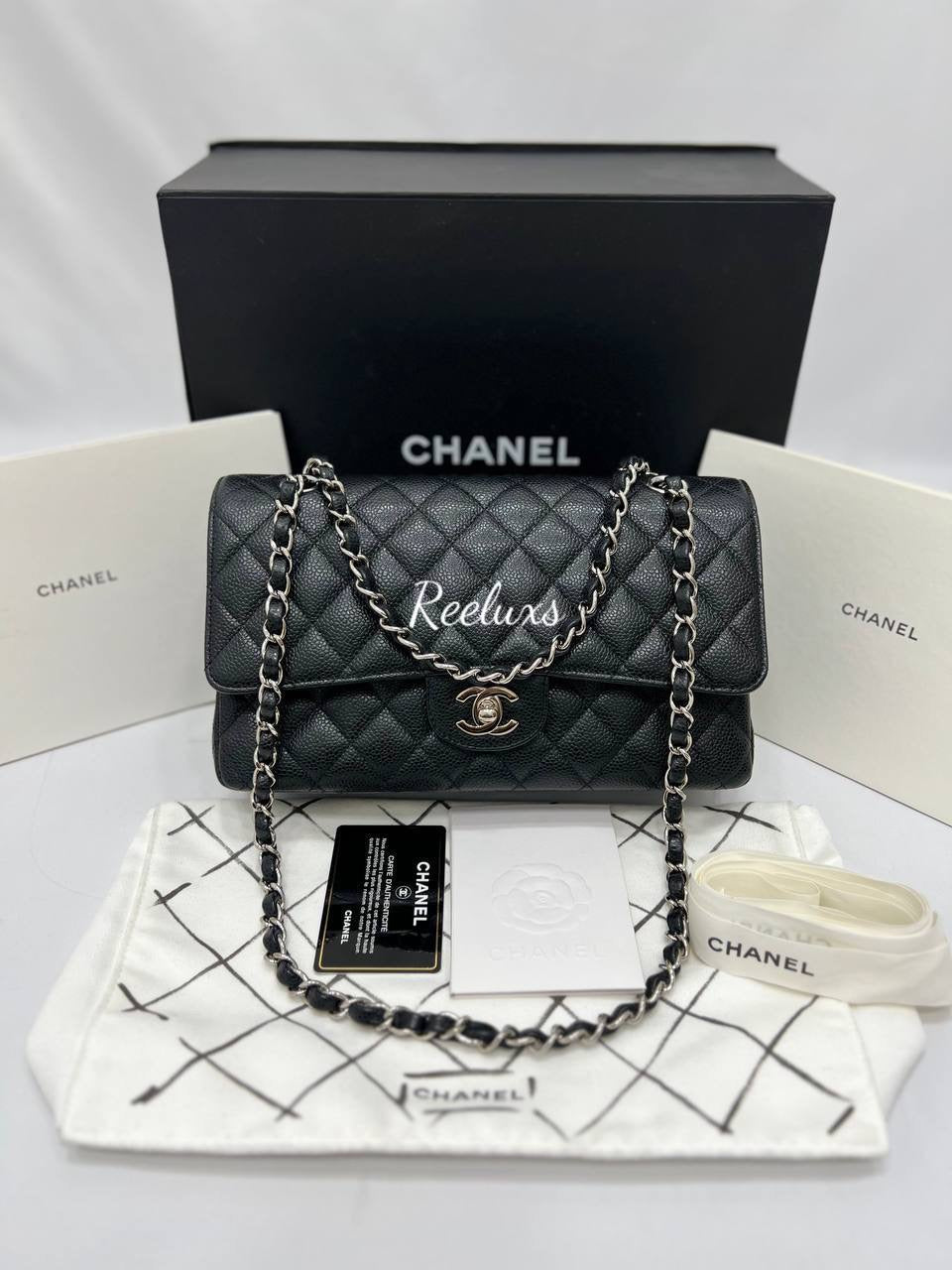 CHANEL Medium 25cm Classical Double Flap Caviar Black SHW