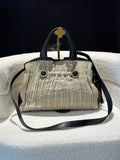 BVLGARI Black/ Beige Canvas And Leather Plisse Twist Shoulder Bag
