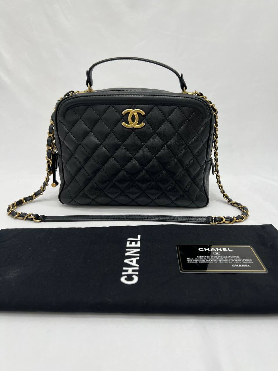 CHANEL  CC Vanity Case Black Calf Leather with Gold Hardware Hand Bag