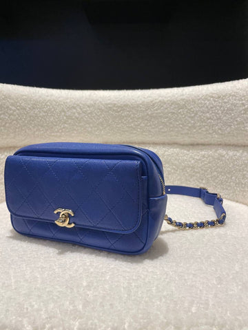 CHANEL Calfskin Casual Trip Waist Bag Blue