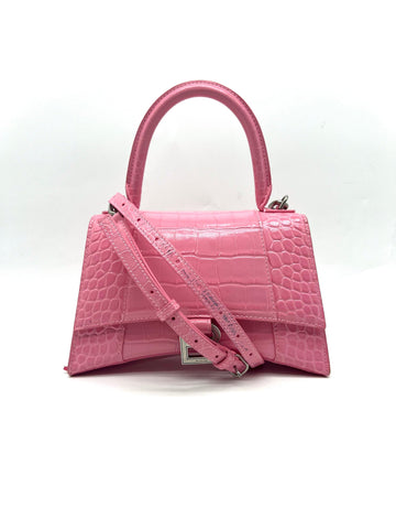 BALENCIAGA Hourglass Small Pink Crocodile top handle - Reeluxs 