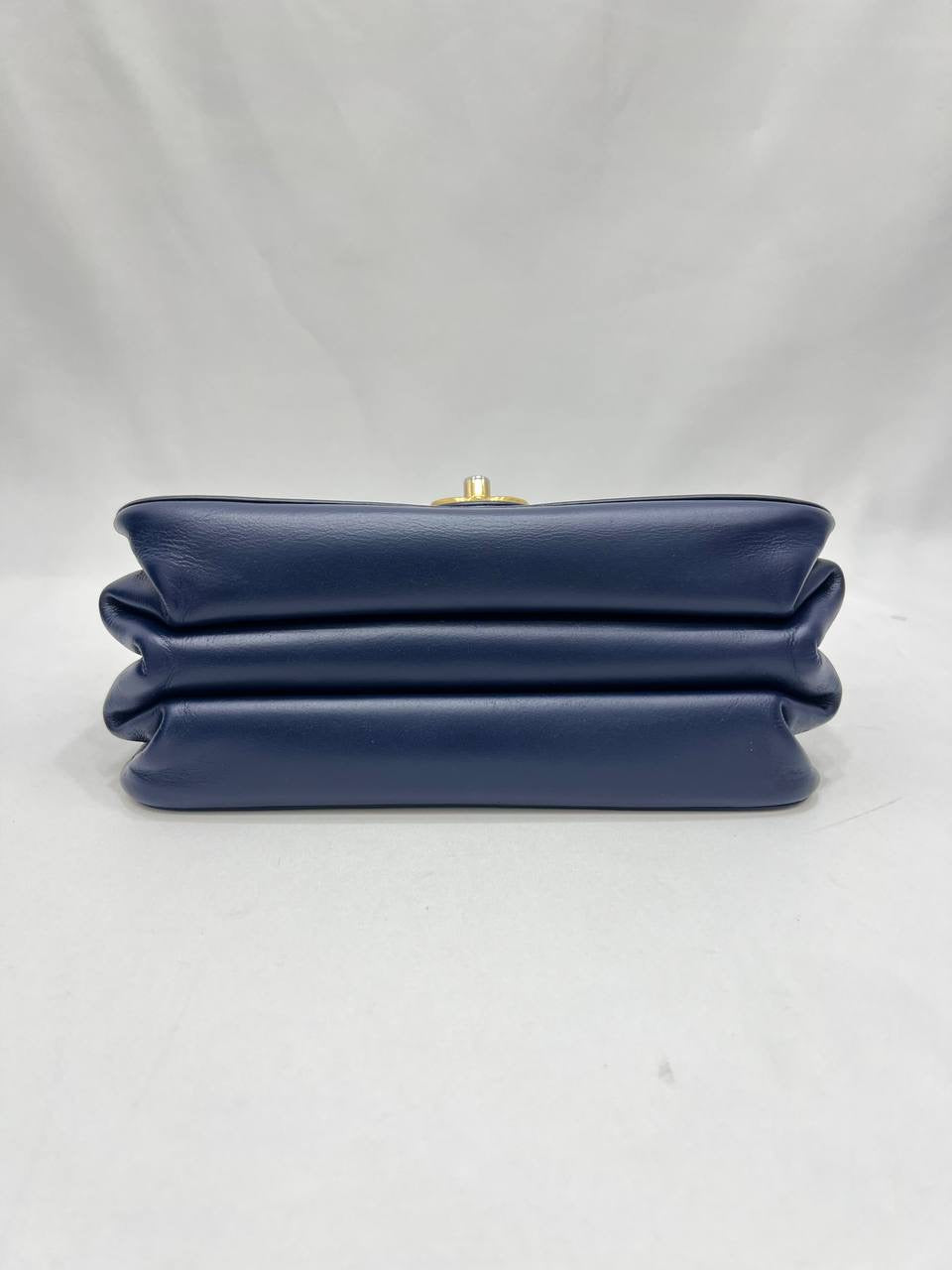 CHANEL Navy Blue Quilted Leather Cosmopolite Straight Line Flap