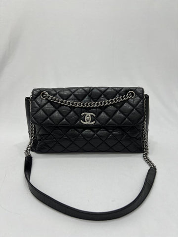 CHANEL Black Quilted Leather Lady Pearly Flap Shoulder Bag