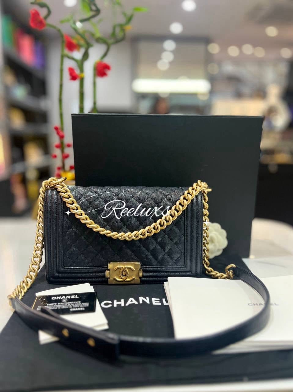 FULL SET CHANEL Leboy Medium Chevron Calf Leather