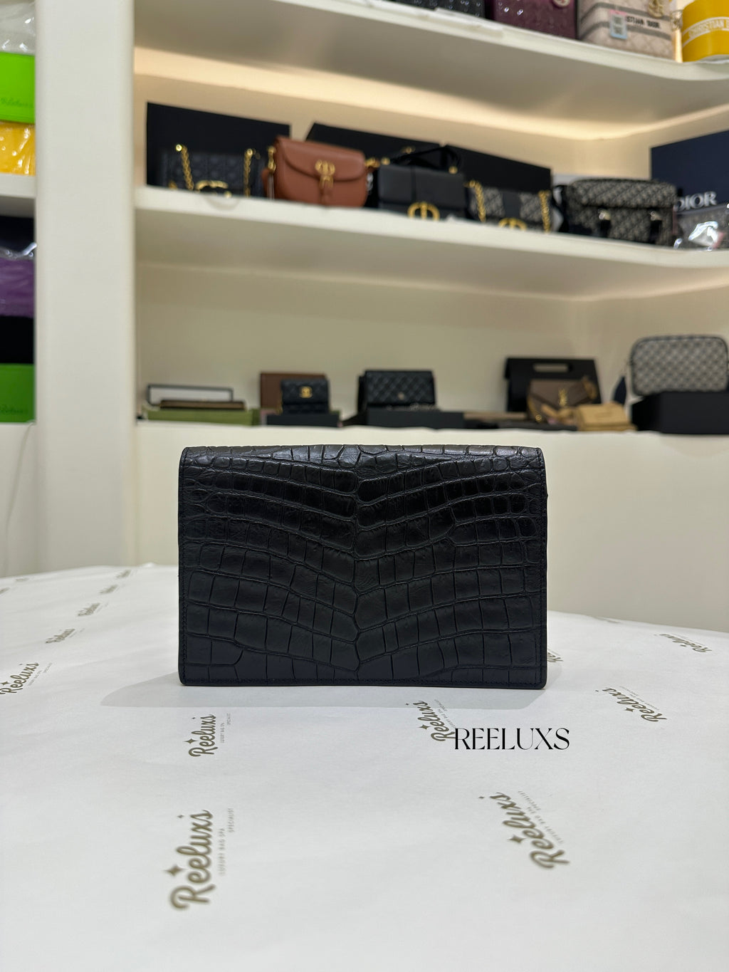 Saint Laurent YSL Kate Tassel Shoulder Bag (Croc-Embossed)