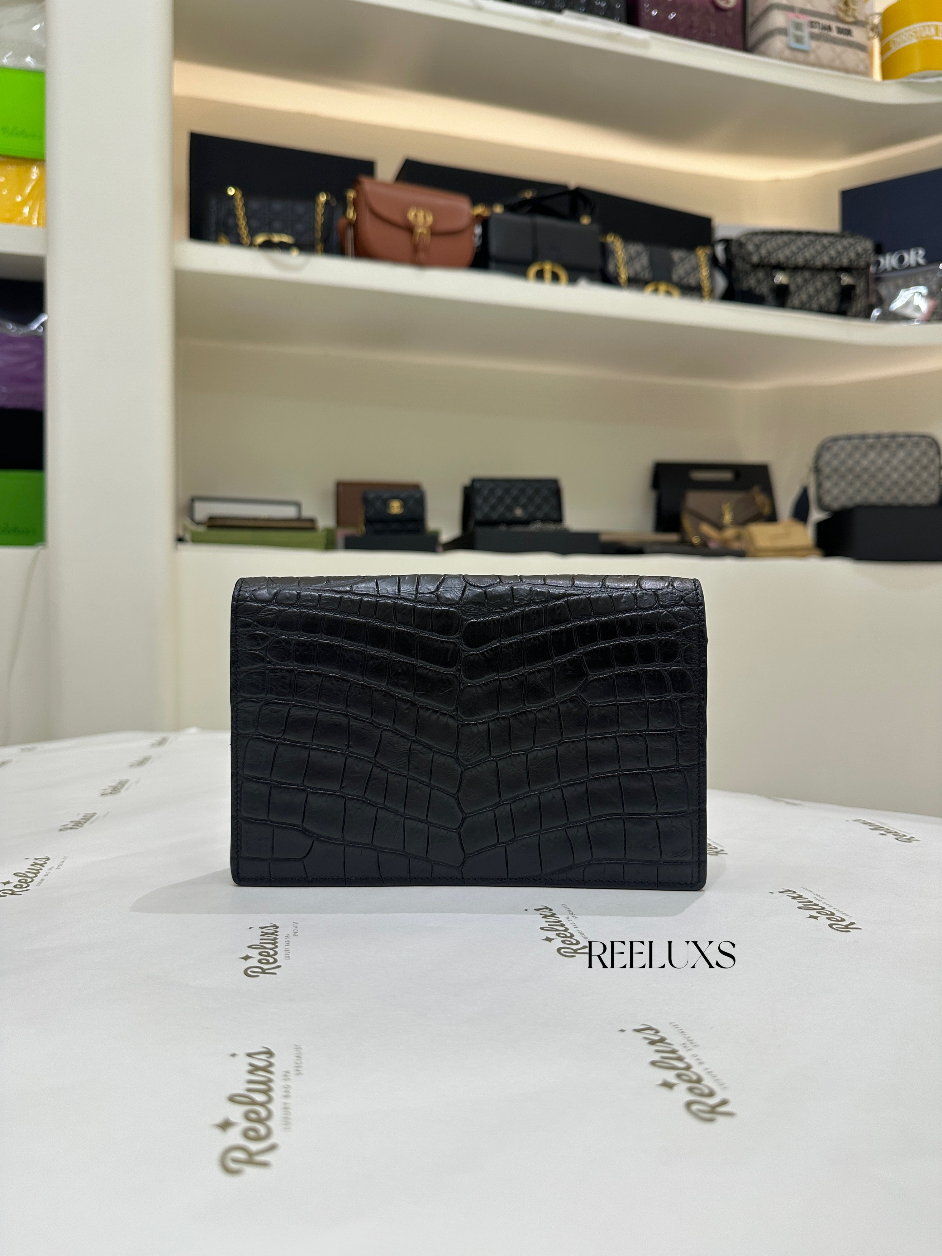 Saint Laurent YSL Kate Tassel Shoulder Bag (Croc-Embossed)