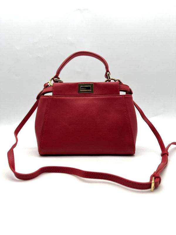 FENDI Peekaboo Handbag Shoulder Bag Red Leather - Reeluxs 