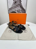 Hermes Women Black Noir Leather Santorini Sandals - Reeluxs 