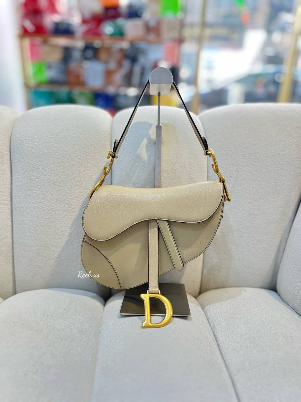 2022 FULLSET CHRISTIAN DIOR Medium Leather Saddle Shoulder Bag