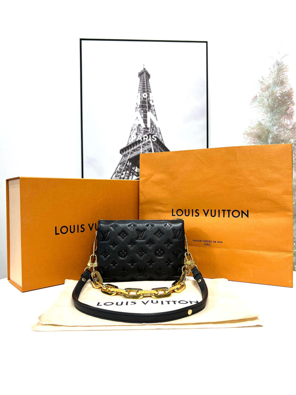 Louis Vuitton Coussin BB Bag Black Leather Embossed Monogram Crossbody M21259 - Reeluxs 