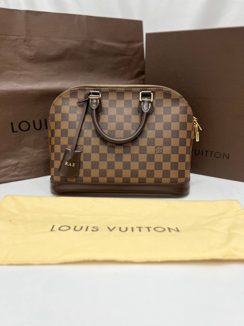 FULL SET LOUIS VUITTON LV Alma PM Damier Ebene Hand Bag