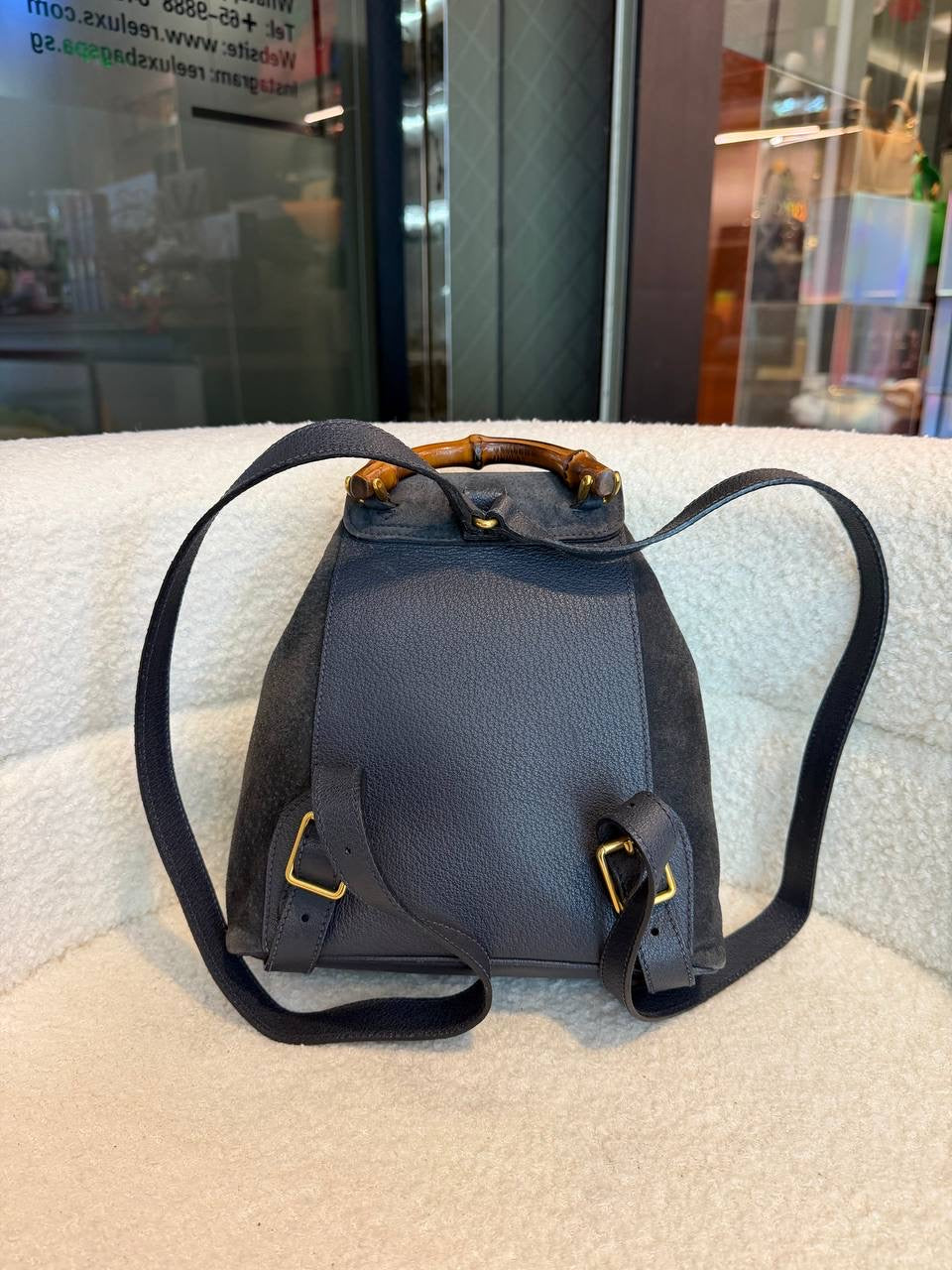 GUCCI Bamboo Backpack Suede Black