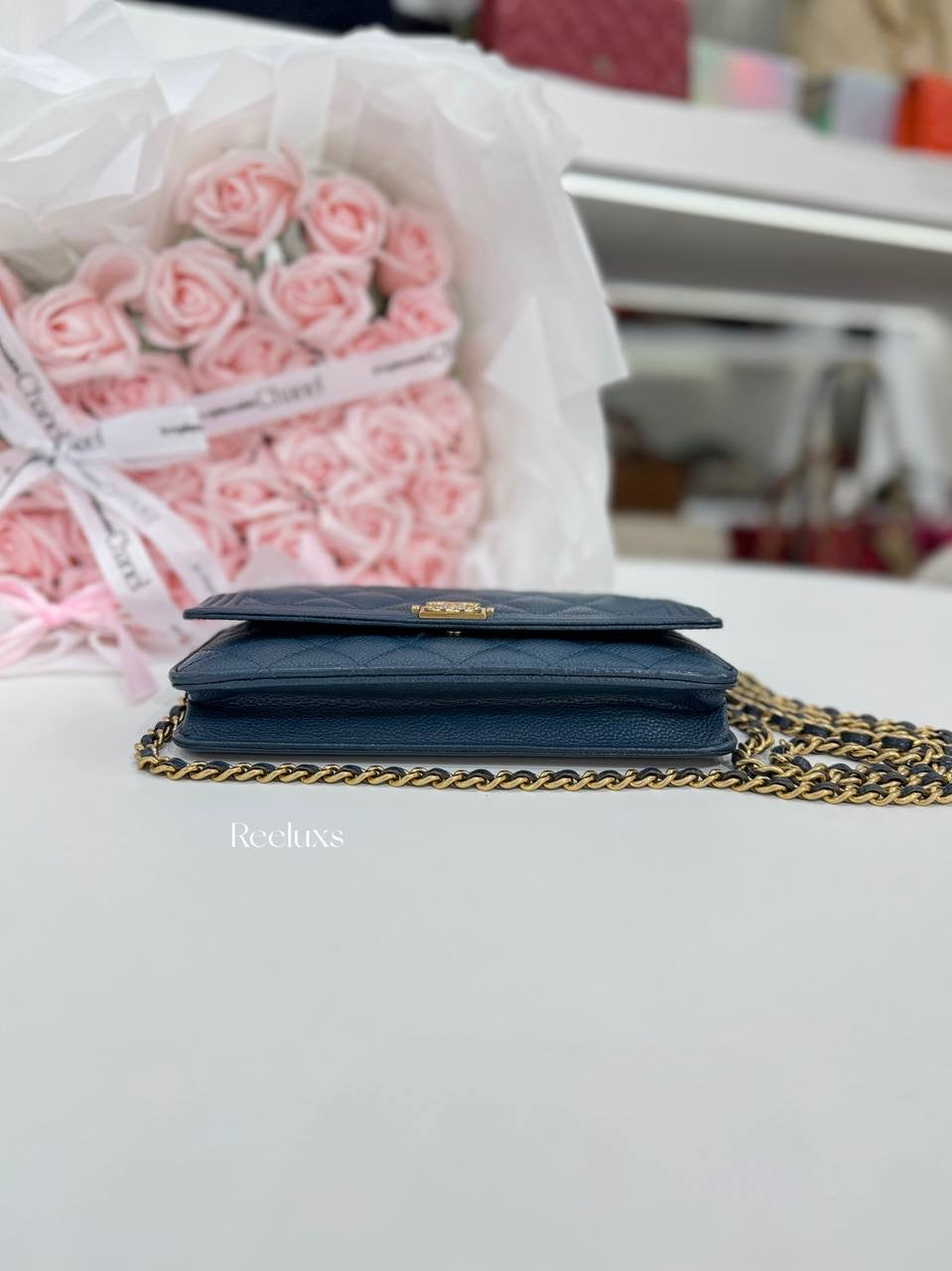CHANEL Caviar Quilted Boy Wallet On Chain ( WOC )