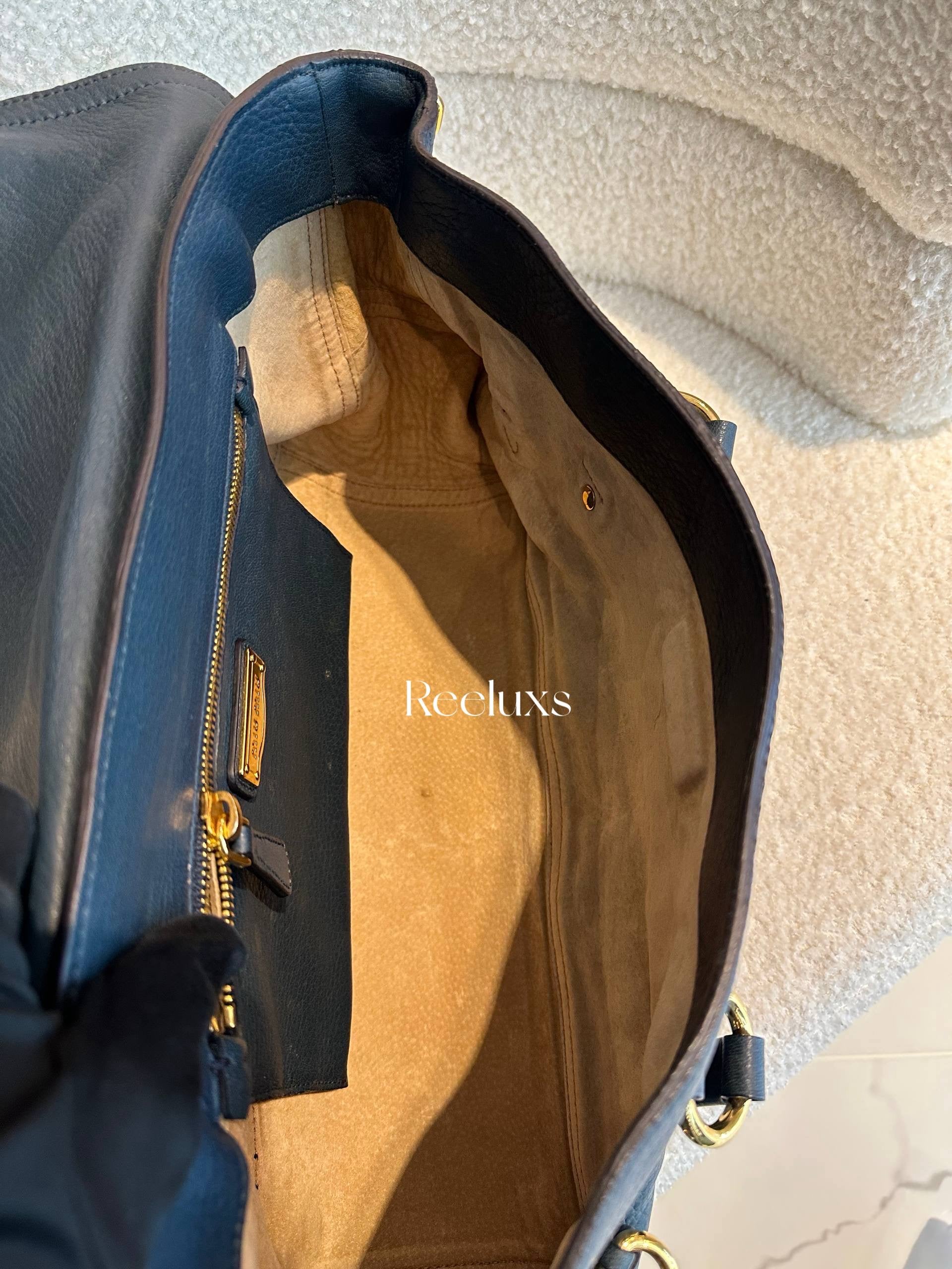 Miu Miu Blue Cervo Leather East/West Satchel Bag