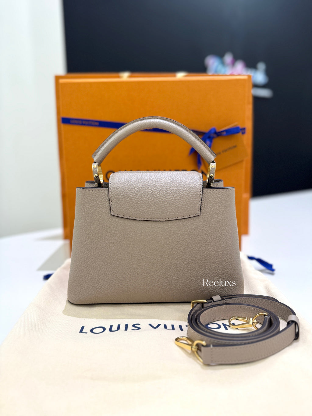 LOUIS  VUITTON LV Capucines BB Bag In Galet Colour With Gold - Tone