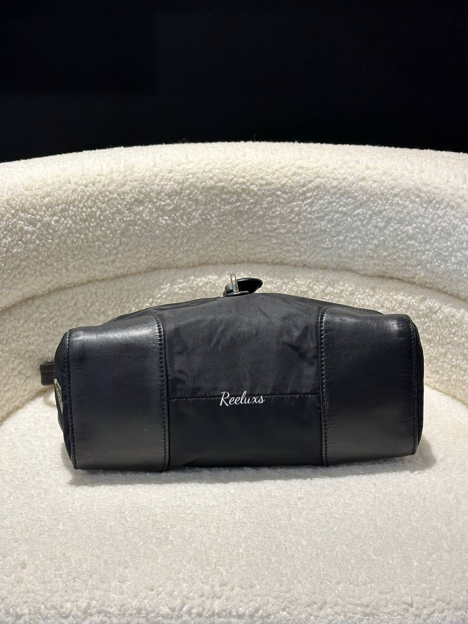 PRADA Tessuto Black Nylon Leather Hobo Bag / Shoulder Bag