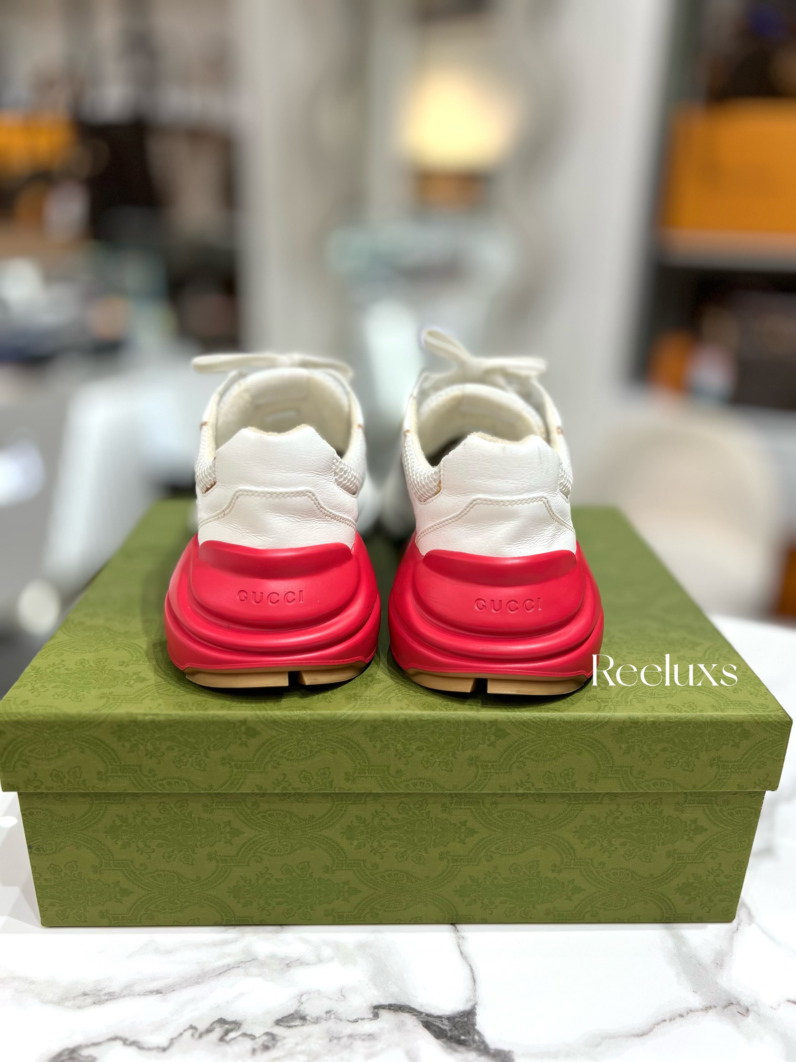 FullSet GUCCI Rhyton Epilogue Sneaker - White / Red Textile- Men's Shoes Size 11