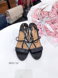 Salvatore Ferragamo Black Leather T-Strap Ankle Sandals