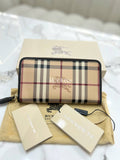 FullSet BURBERRY Brown Leather Haymarket Check Coated Canvas Zip Wallet