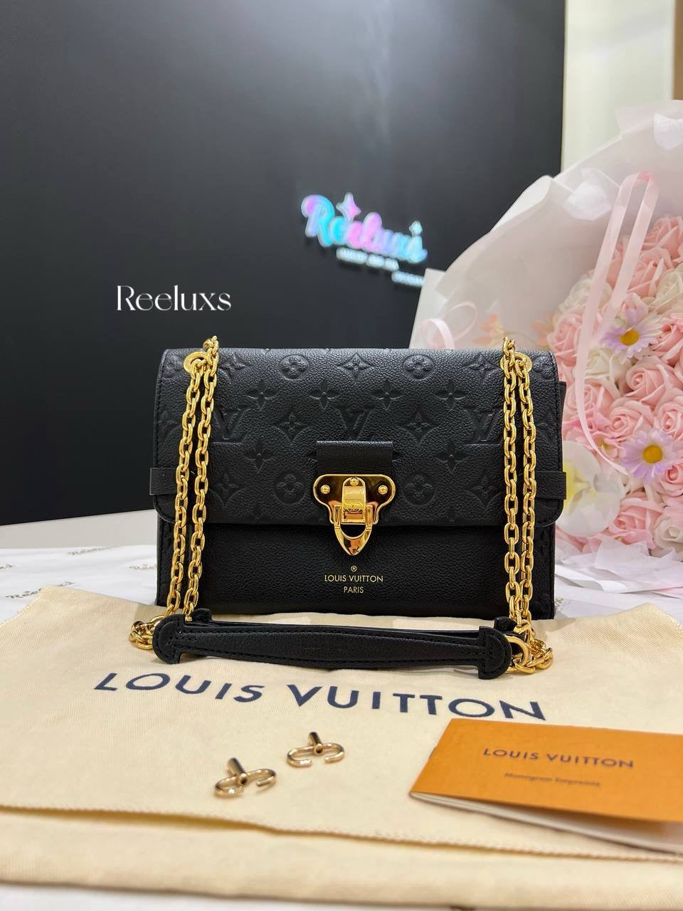 LOUIS VUITTON LV Black Monogram Empreinte Vavin MM Bag