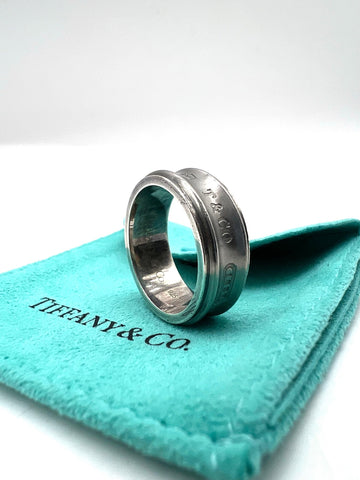 Tiffany & Co Galaxy Grey Titanium & Sterling Silver 1837 Unisex Concave Ring - Reeluxs 