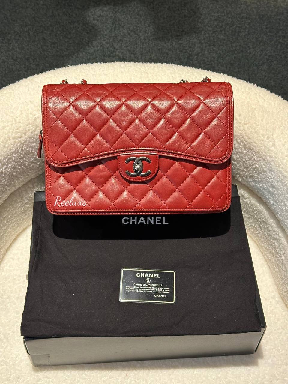 CHANEL Lambskin Quilted Citizen Zip Large Flap Dark Red  Shoulder Bag