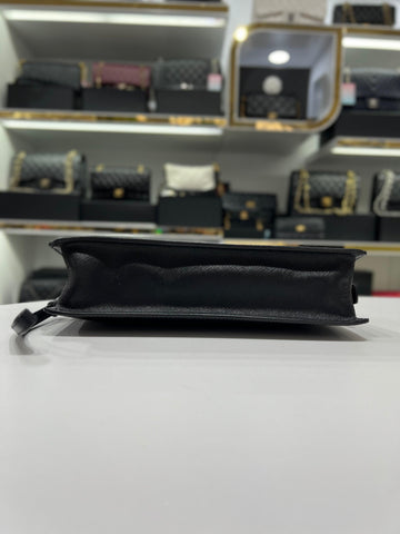 PRADA Saffiano Black Leather Clutch With Wristlet For Men - Reeluxs 