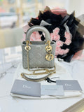 CHRISTIAN DIOR Mini Lady Dior Bag Opaline Gray Pearlescent Cannage Lambskin Shoulder Bag