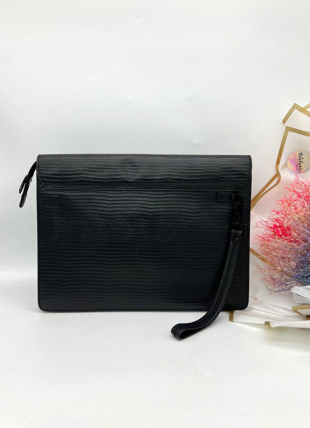 BRAUN BUFFEL Black Leather Clutch - Reeluxs 