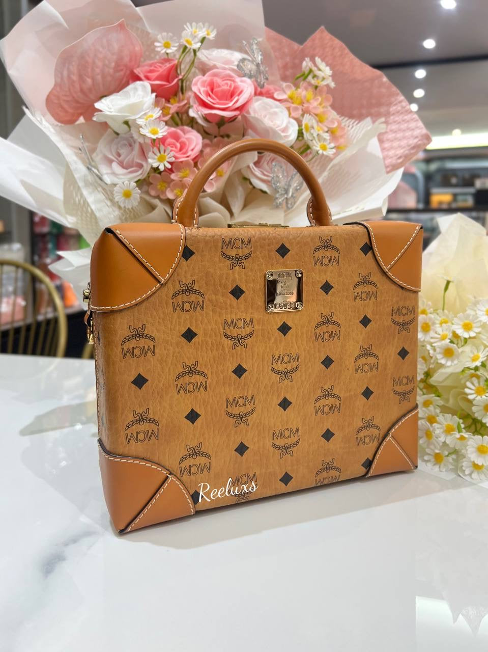 MCM Briefcase, Visetos canvas in cognac