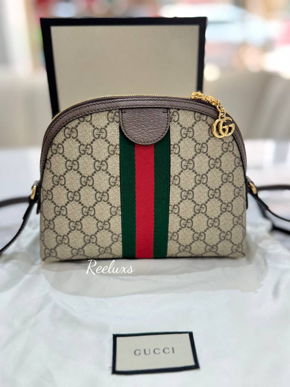 FULLSET GUCCI Ophidia GG Supreme Small Round Top Shoulder Bag