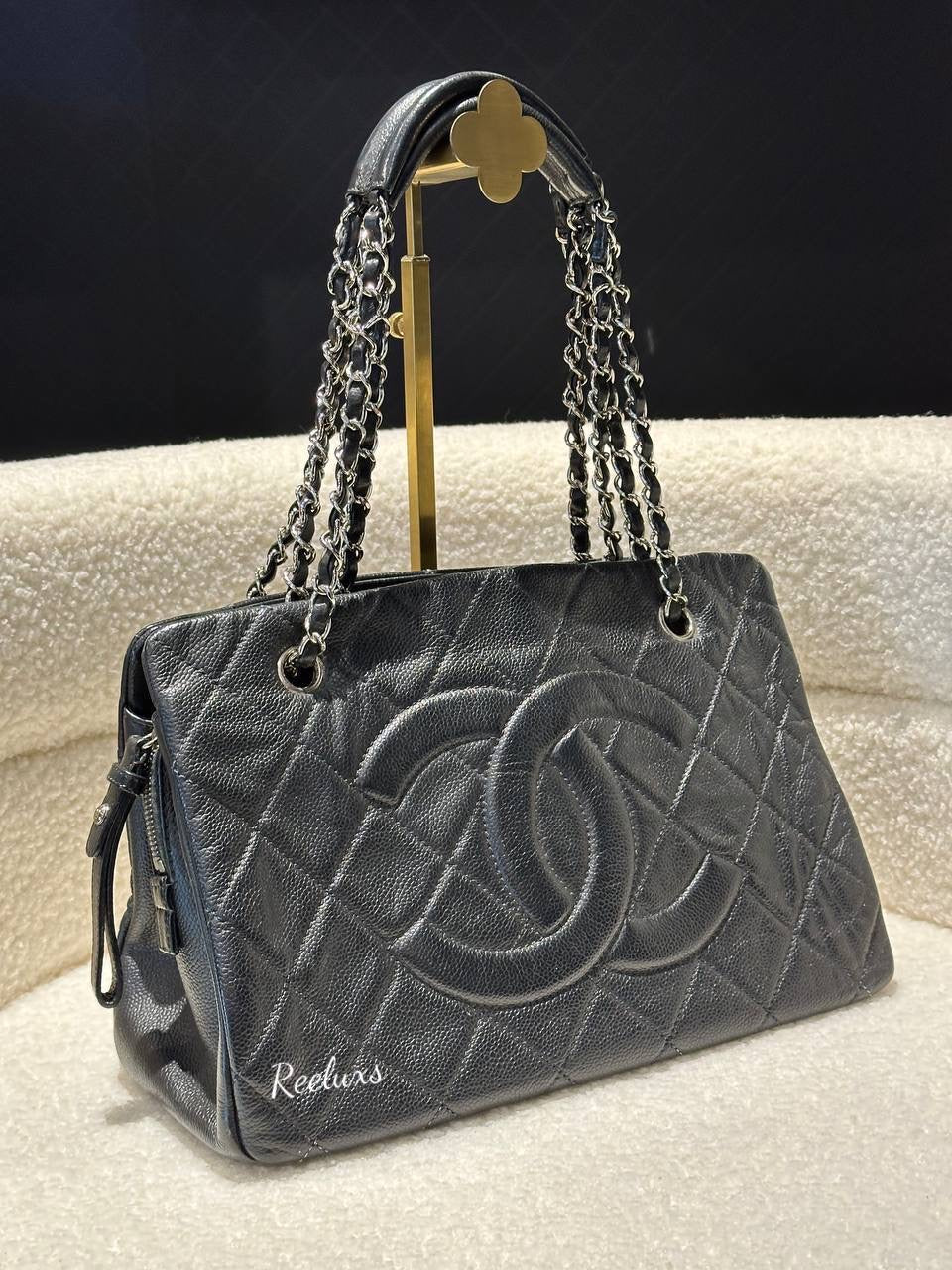 CHANEL Black Caviar Grand Shopper Tote Bag