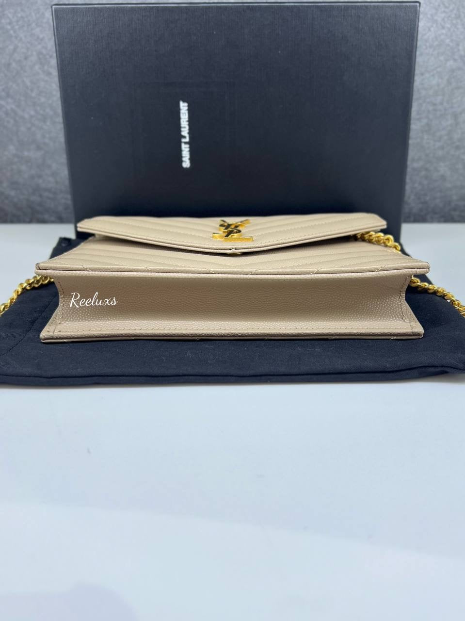 YVES SAINT LAURENT YSL Cassandra Leather Chain Wallet GHW Sling Bag( WOC )