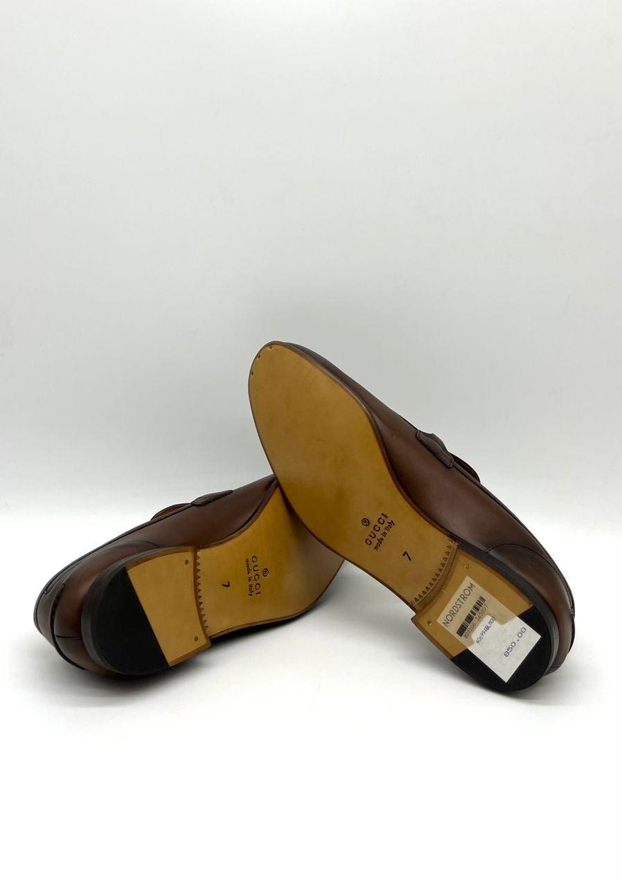 Gucci - Jordaan Horsebit Burnished-Leather Loafers - Dark brown - Reeluxs 