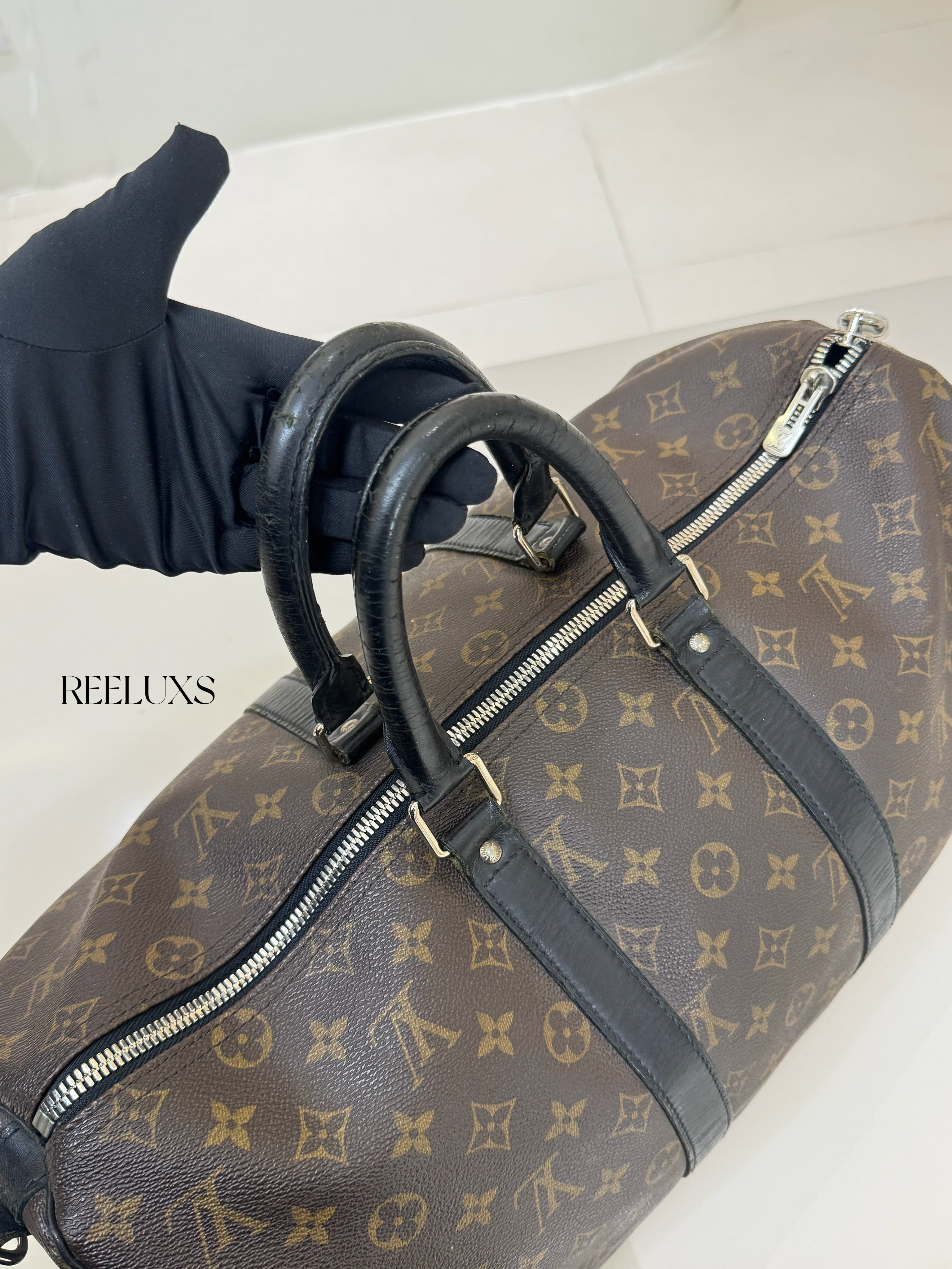 LOUIS VUITTON LV Monogram Macassar Keepall Bandouliere 45
